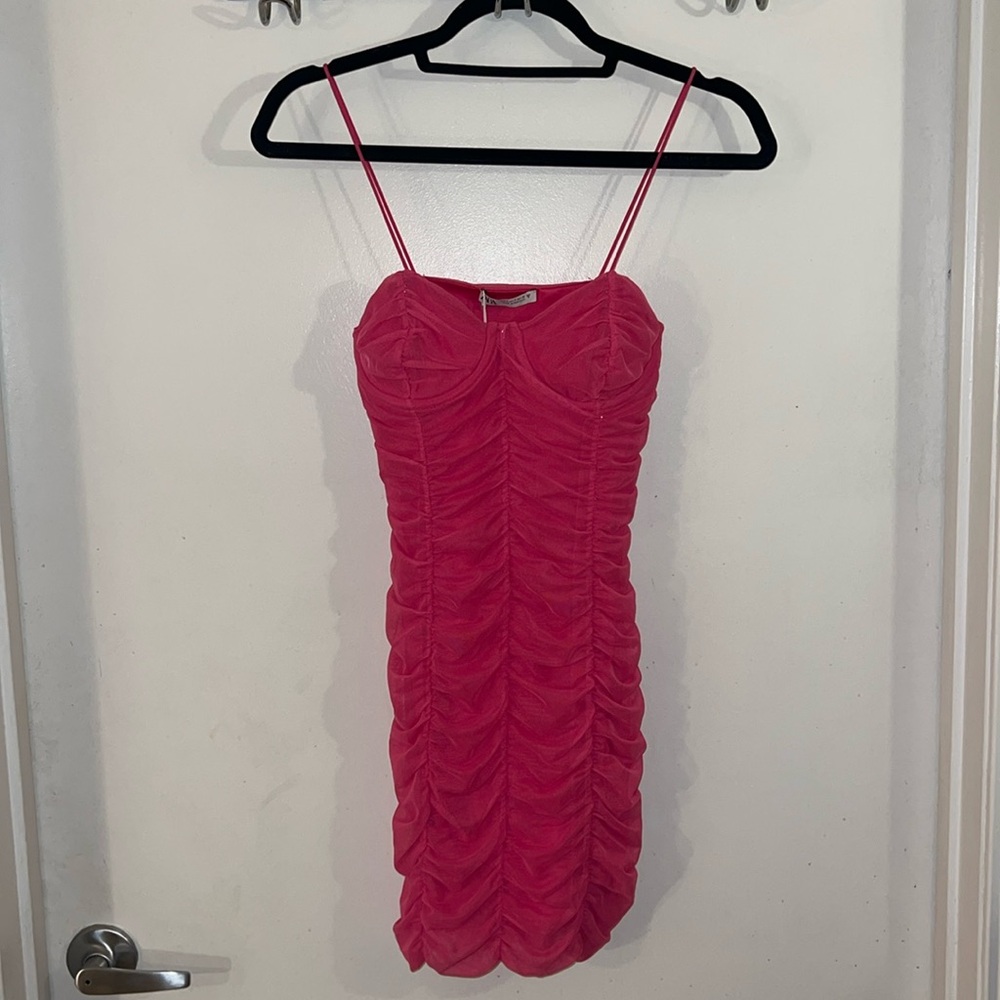 ZARA: Pink mini ruched tulle dress